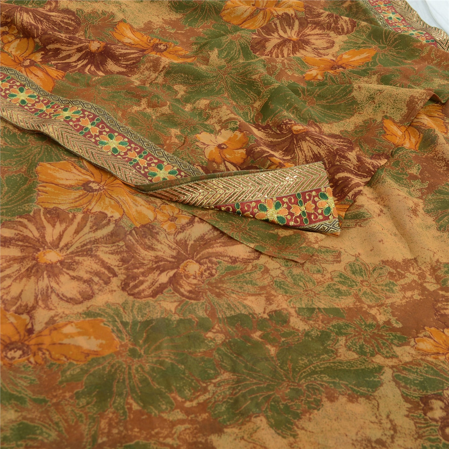 Sanskriti Vintage Multi Indian Sarees Pure Georgette Printed Sari Craft Fabric