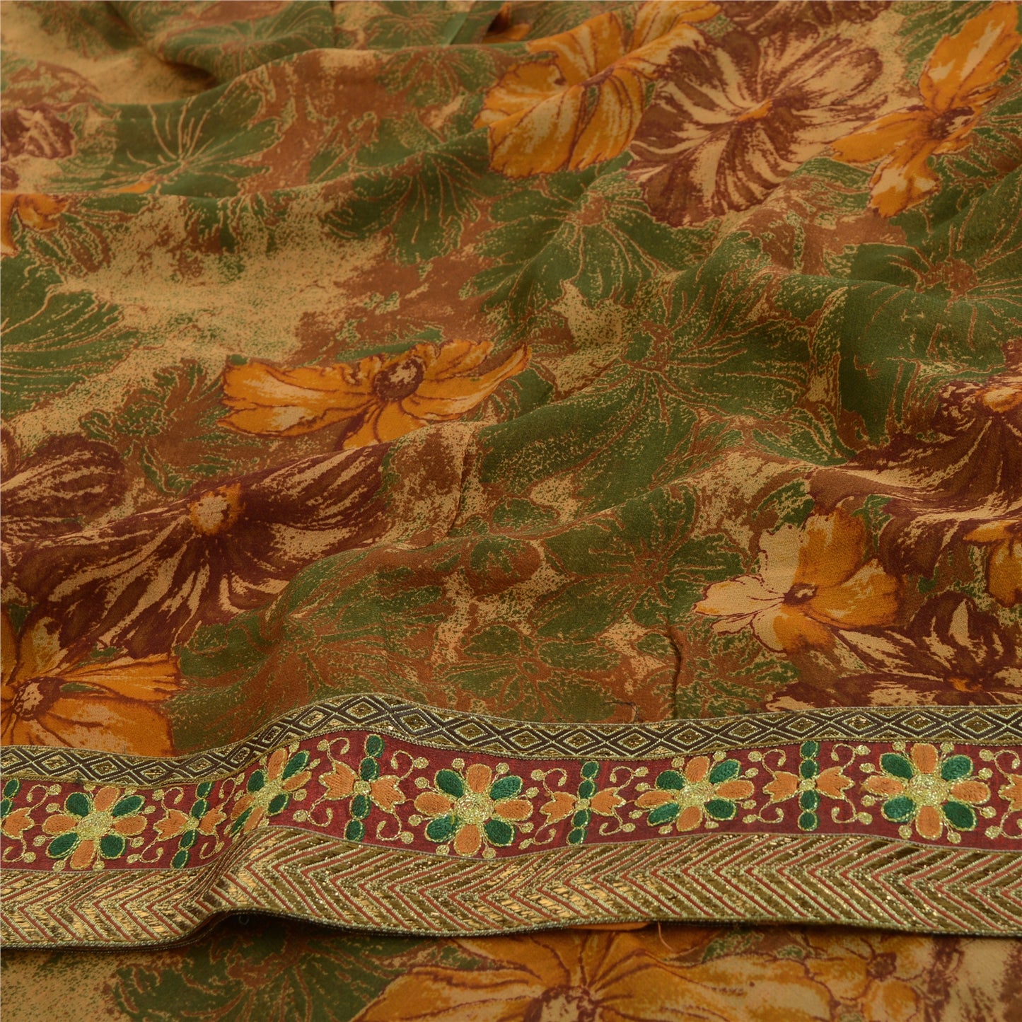 Sanskriti Vintage Multi Indian Sarees Pure Georgette Printed Sari Craft Fabric