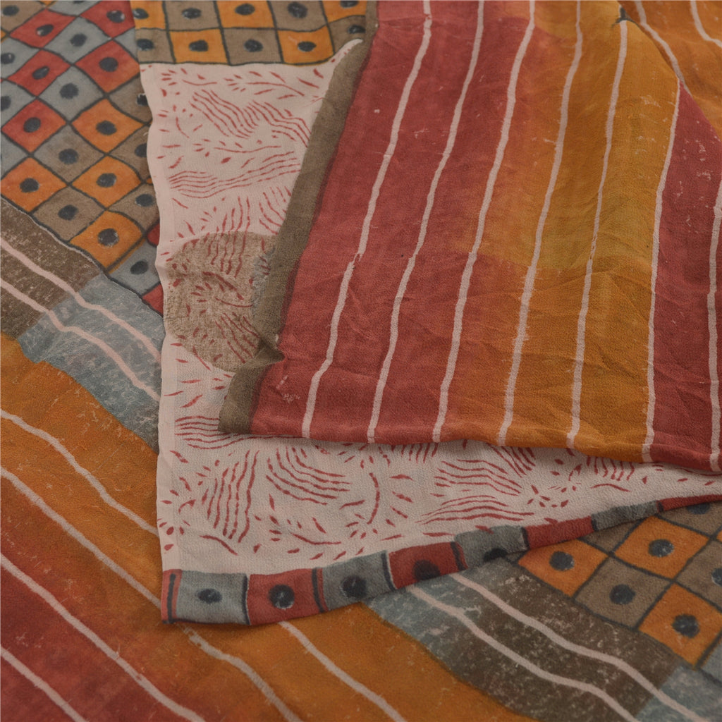 Sanskriti Vintage 100% Pure Georgette Silk Multicolor Printed Sarees 5 YD Sewing FabricSewing Patchwork Home Decor, Bag Making, Quilts Etc