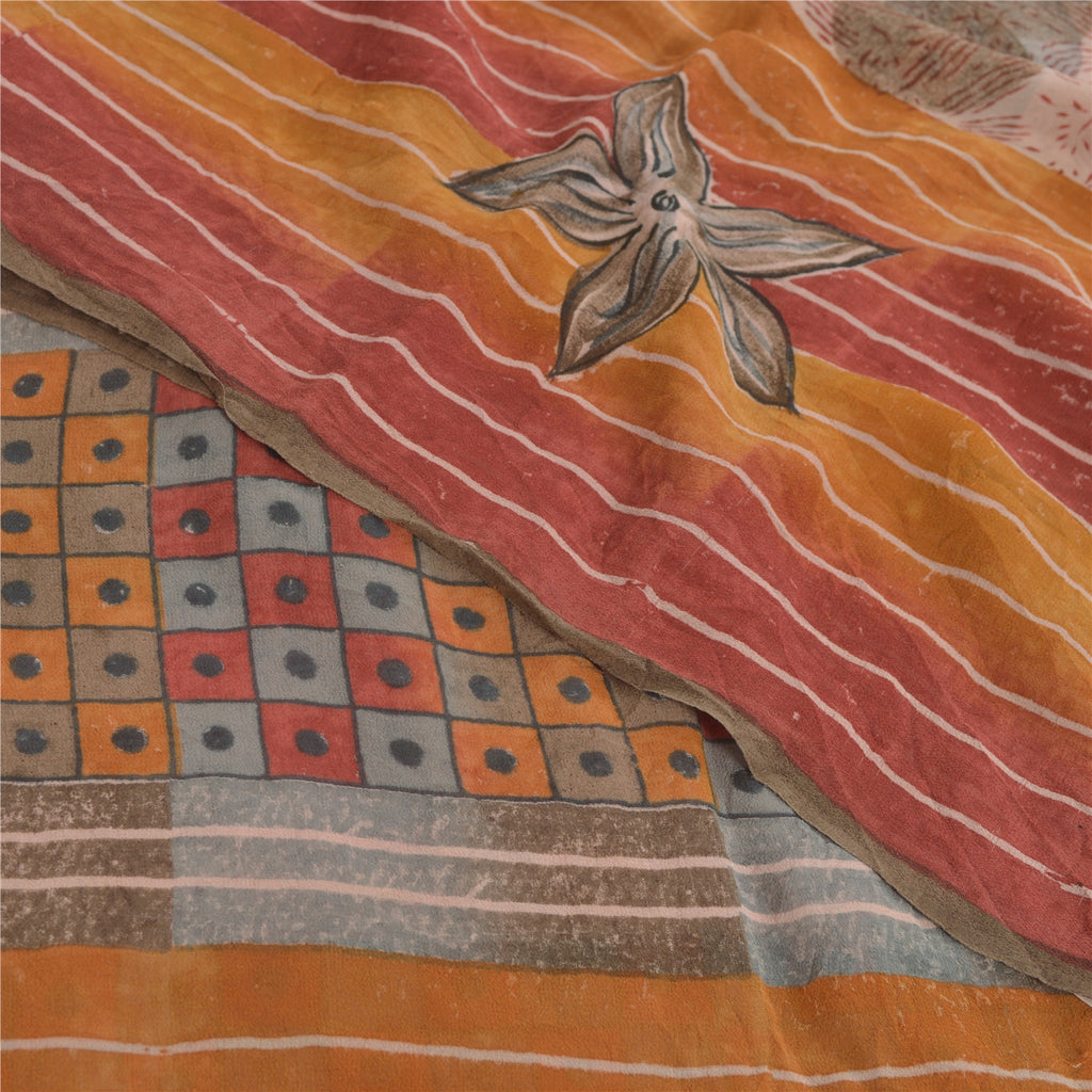 Sanskriti Vintage 100% Pure Georgette Silk Multicolor Printed Sarees 5 YD Sewing FabricSewing Patchwork Home Decor, Bag Making, Quilts Etc