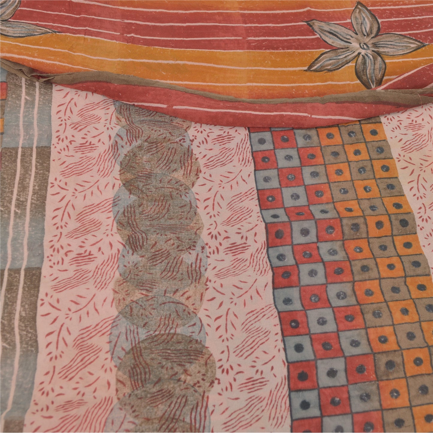 Sanskriti Vintage Saree Blend Georgette Floral Printed Sari Craft Decor Sustainable Fabric