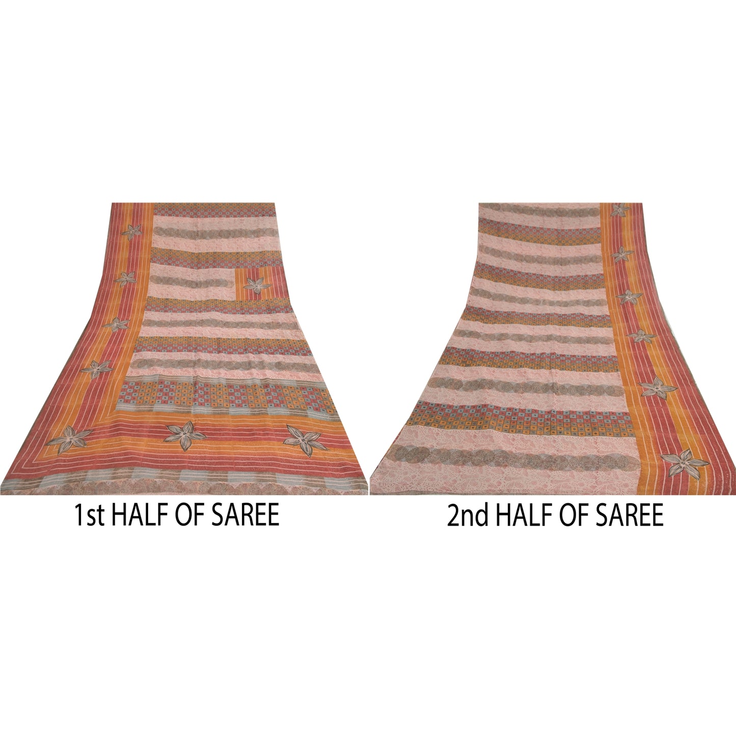 Sanskriti Vintage Saree Blend Georgette Floral Printed Sari Craft Decor Sustainable Fabric