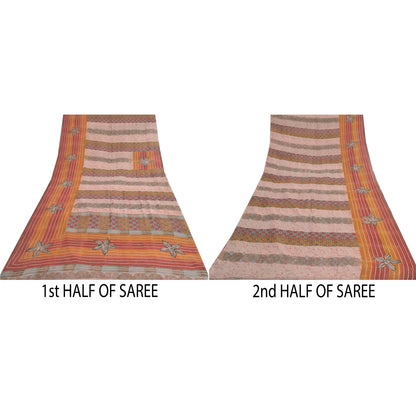 Sanskriti Vintage Saree Blend Georgette Floral Printed Sari Craft Decor Sustainable Fabric
