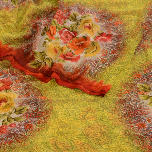 Sanskriti Vintage Green Sarees Digital Printed Georgette Sari Craft Decor Fabric