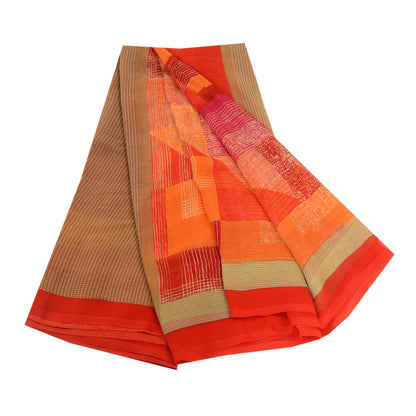 Sanskriti Vintage Indian Sari Georgette Printed Sarees Craft Floral 5 YD Fabric