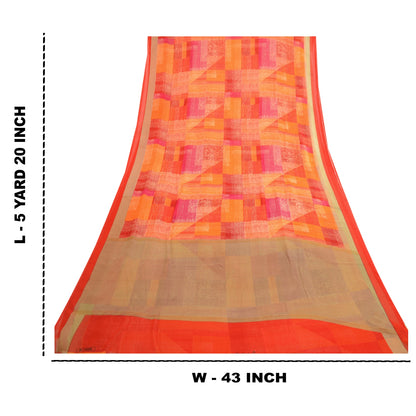 Sanskriti Vintage Indian Sari Georgette Printed Sarees Craft Floral 5 YD Fabric