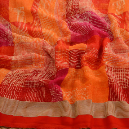 Sanskriti Vintage Indian Sari Georgette Printed Sarees Craft Floral 5 YD Fabric