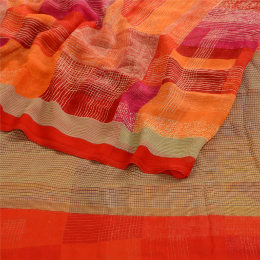 Sanskriti Vintage Indian Sari Georgette Printed Sarees Craft Floral 5 YD Fabric