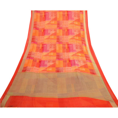 Sanskriti Vintage Indian Sari Georgette Printed Sarees Craft Floral 5 YD Fabric