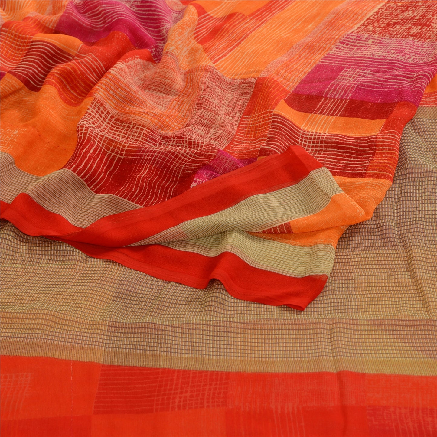 Sanskriti Vintage Indian Sari Georgette Printed Sarees Craft Floral 5 YD Fabric