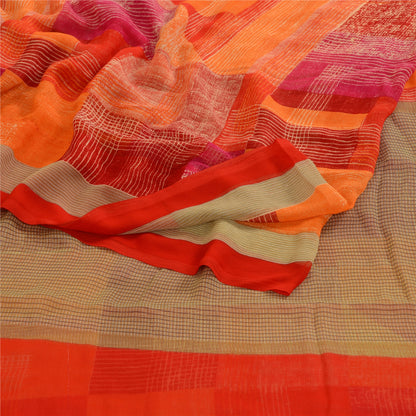 Sanskriti Vintage Indian Sari Georgette Printed Sarees Craft Floral 5 YD Fabric