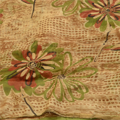 Sanskriti Vintage Brown Indian Sarees Chiffon Printed Sari Floral Craft Fabric