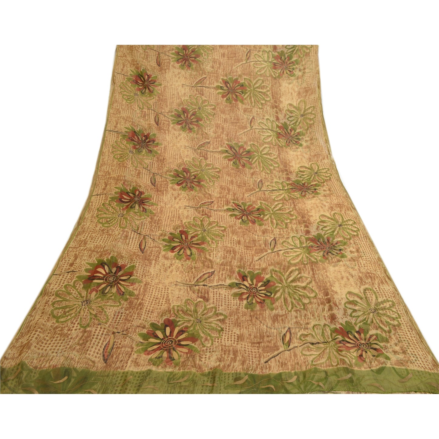 Sanskriti Vintage Brown Indian Sarees Chiffon Printed Sari Floral Craft Fabric