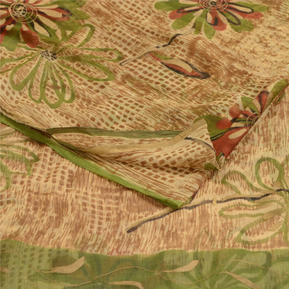 Sanskriti Vintage Brown Indian Sarees Chiffon Printed Sari Floral Craft Fabric