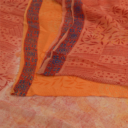 Sanskriti Vintage Orange & Peach Sarees Blend Chiffon Printed Sari 5yd Fabric
