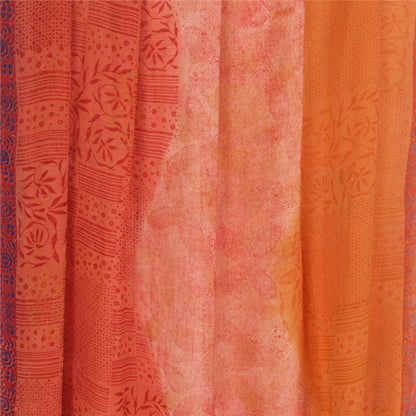 Sanskriti Vintage Orange & Peach Sarees Blend Chiffon Printed Sari 5yd Fabric