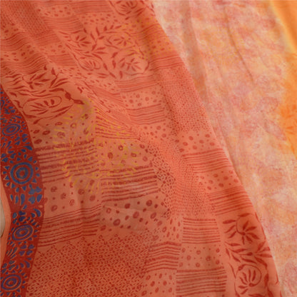 Sanskriti Vintage Orange & Peach Sarees Blend Chiffon Printed Sari 5yd Fabric