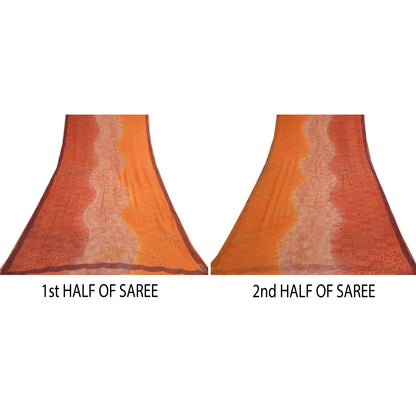 Sanskriti Vintage Orange & Peach Sarees Blend Chiffon Printed Sari 5yd Fabric