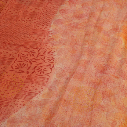 Sanskriti Vintage Orange & Peach Sarees Blend Chiffon Printed Sari 5yd Fabric