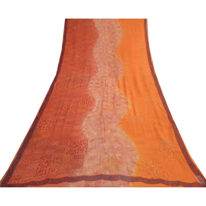 Sanskriti Vintage Orange & Peach Sarees Blend Chiffon Printed Sari 5yd Fabric