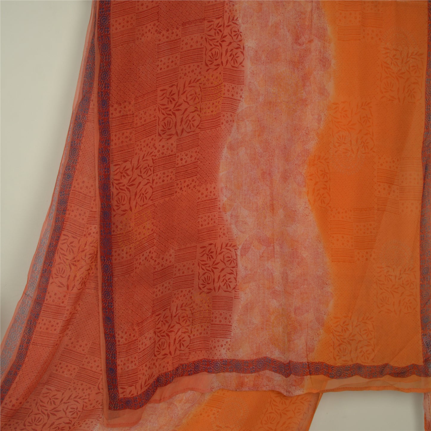 Sanskriti Vintage Orange & Peach Sarees Blend Chiffon Printed Sari 5yd Fabric