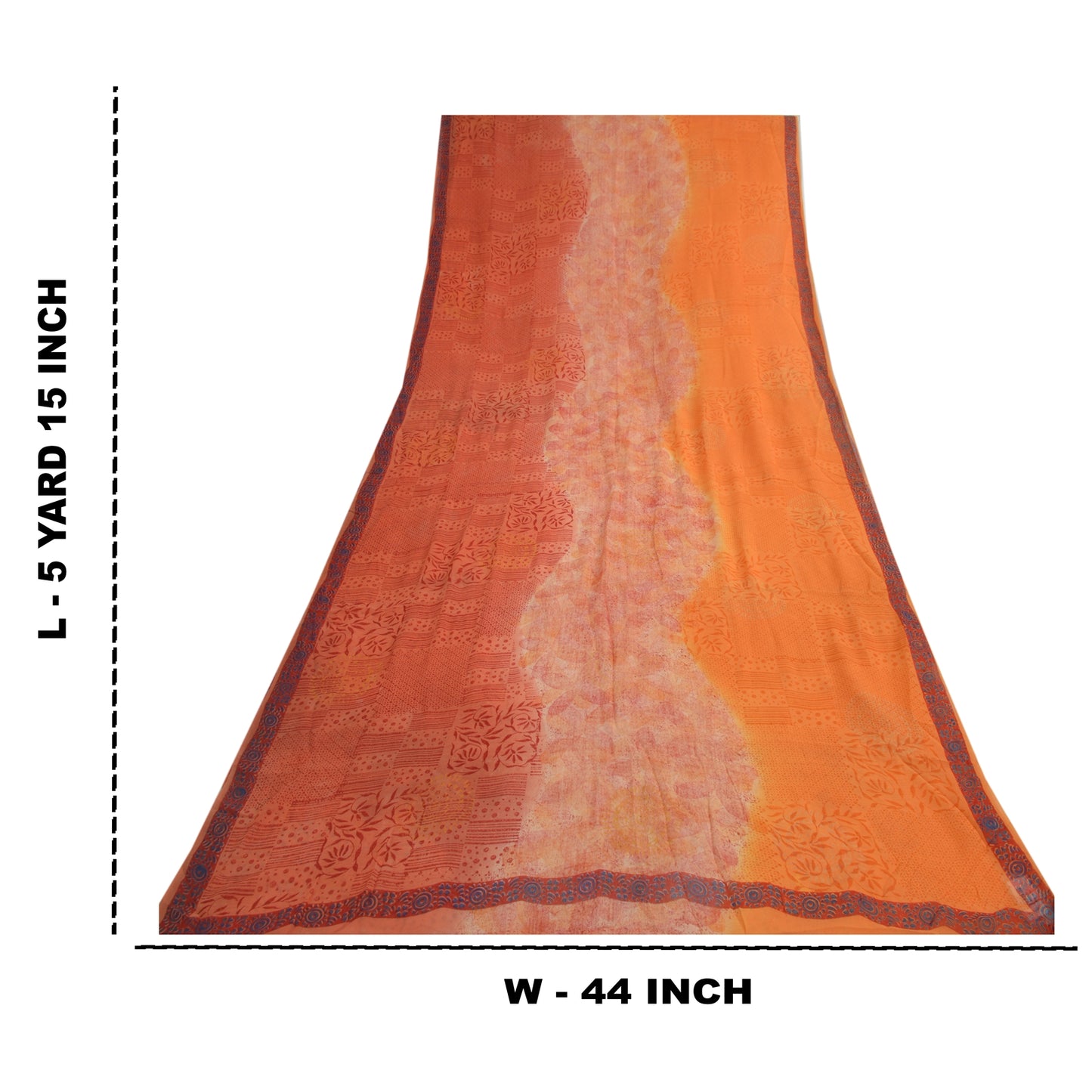 Sanskriti Vintage Orange & Peach Sarees Blend Chiffon Printed Sari 5yd Fabric