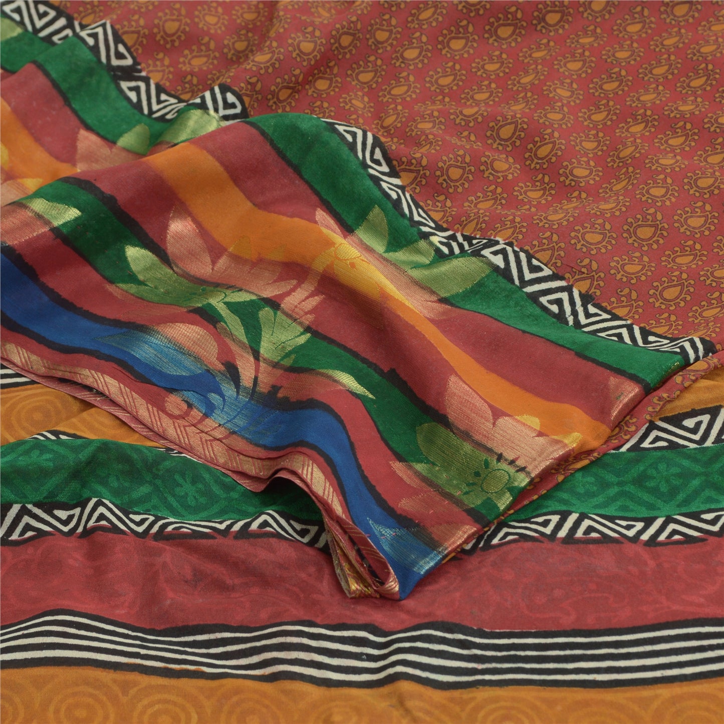 Sanskriti Vintage Dark Red Sarees Blend Georgette Printed Sari Craft Fabric