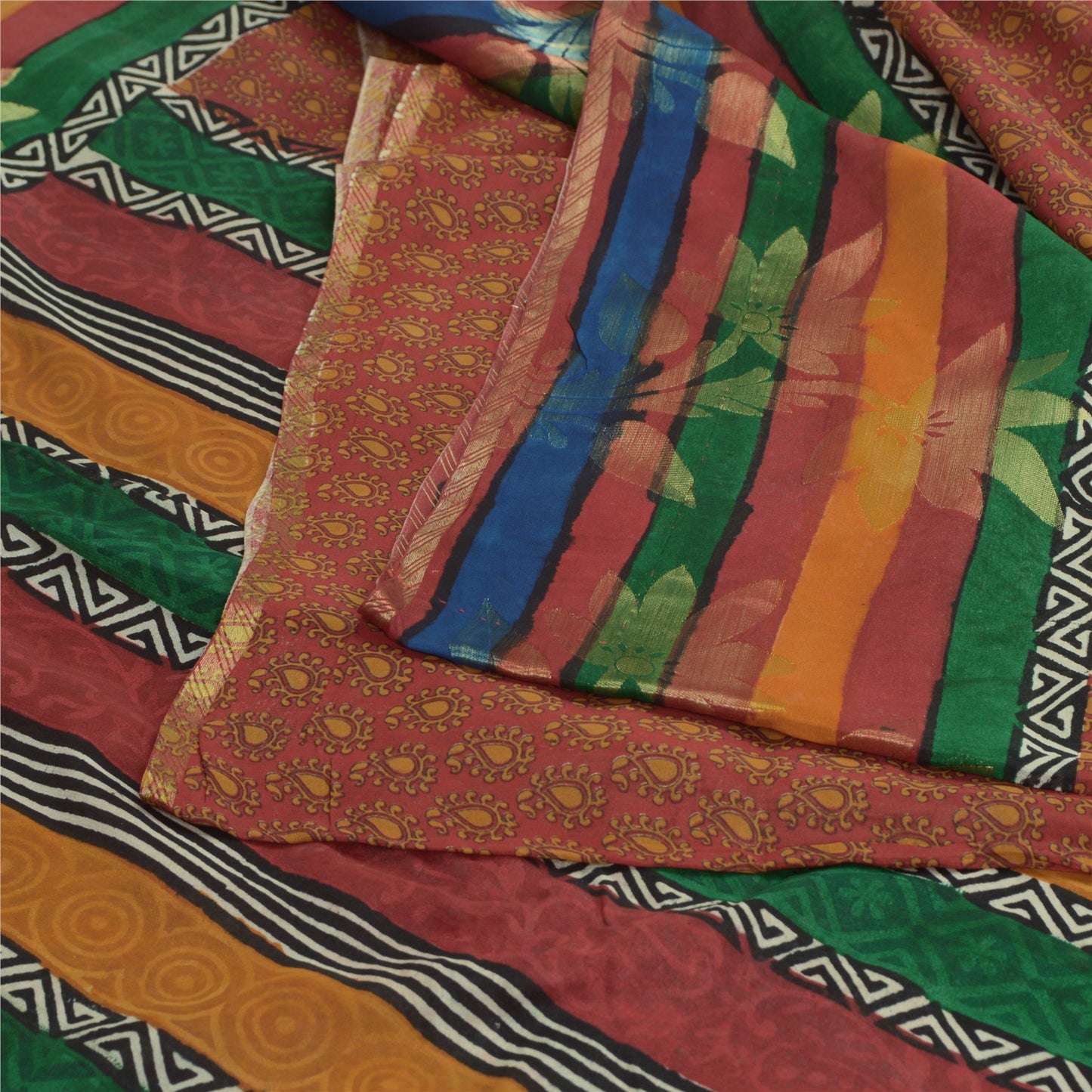 Sanskriti Vintage Dark Red Sarees Blend Georgette Printed Sari Craft Fabric