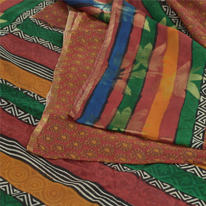 Sanskriti Vintage Dark Red Sarees Blend Georgette Printed Sari Craft Fabric