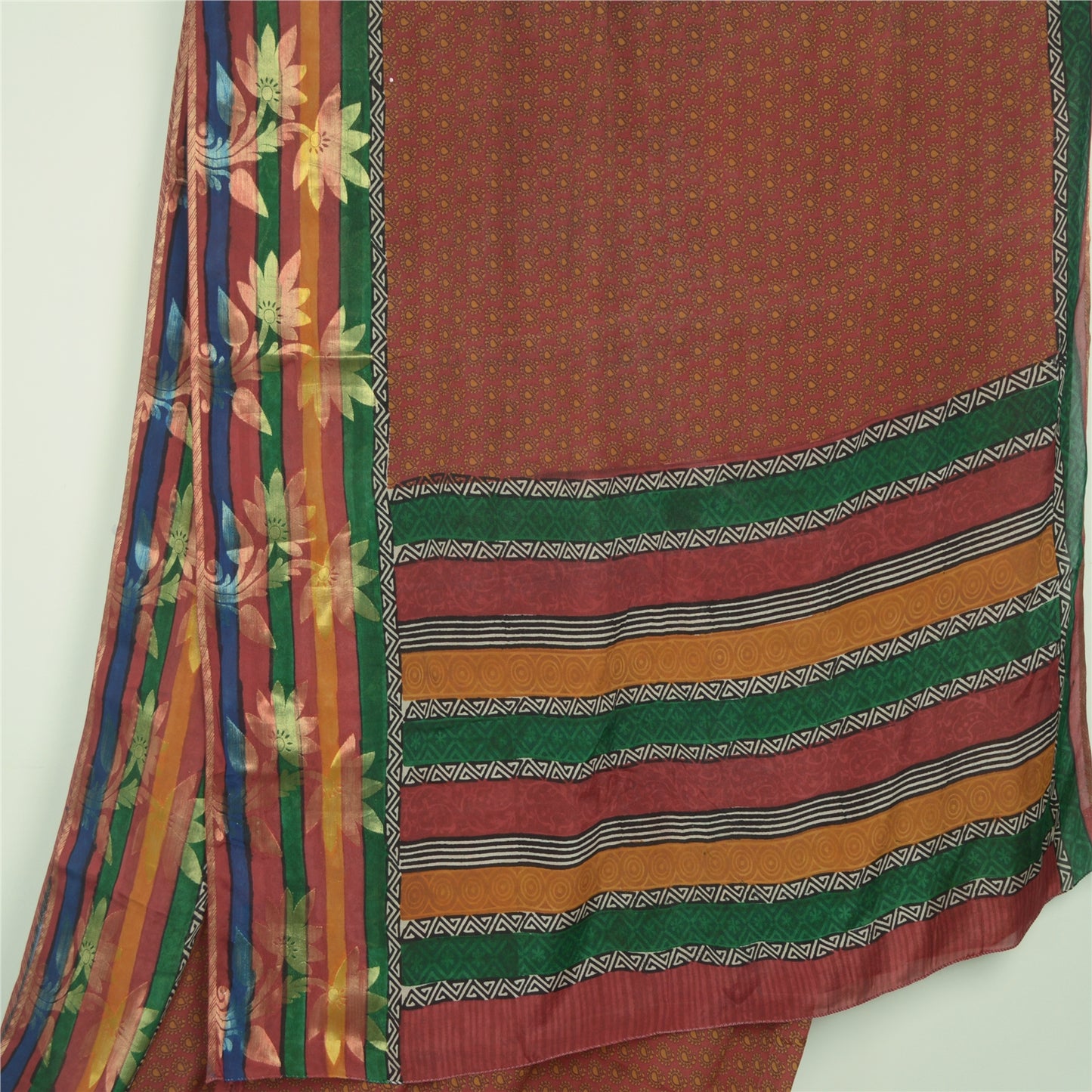 Sanskriti Vintage Dark Red Sarees Blend Georgette Printed Sari Craft Fabric