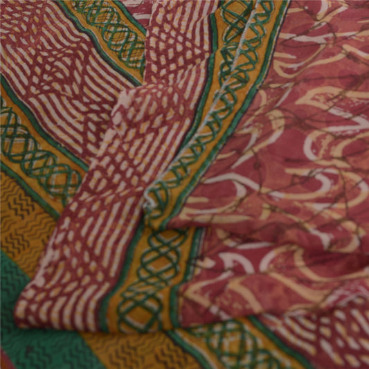Sanskriti Vintage Red Indian Sarees Pure Georgette Silk Print Sari Craft Fabric