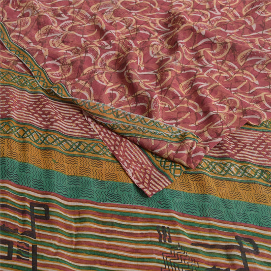 Sanskriti Vintage Red Indian Sarees Pure Georgette Silk Print Sari Craft Fabric