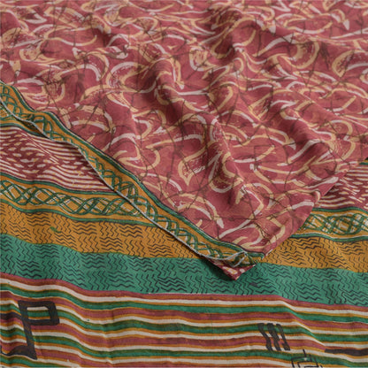 Sanskriti Vintage Red Indian Sarees Pure Georgette Silk Print Sari Craft Fabric