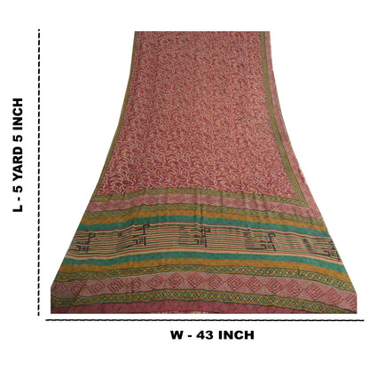 Sanskriti Vintage Red Indian Sarees Pure Georgette Silk Print Sari Craft Fabric