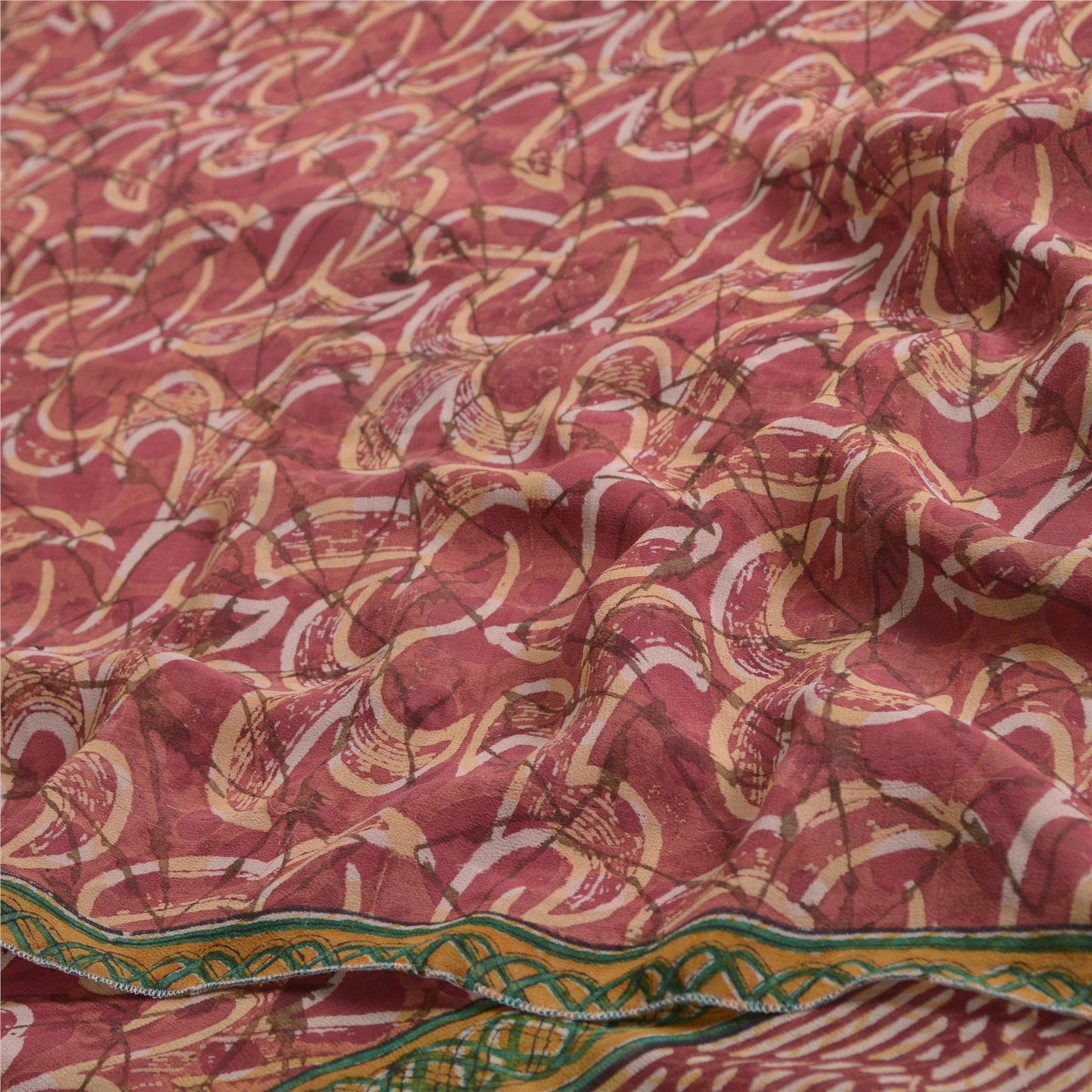 Sanskriti Vintage Red Indian Sarees Pure Georgette Silk Print Sari Craft Fabric