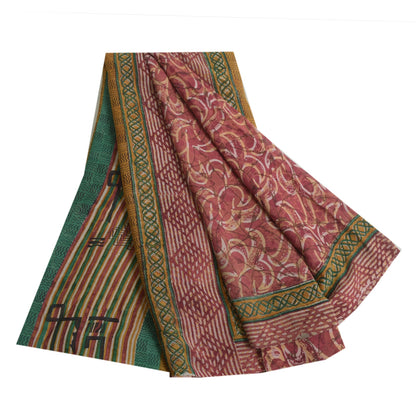 Sanskriti Vintage Red Indian Sarees Pure Georgette Silk Print Sari Craft Fabric