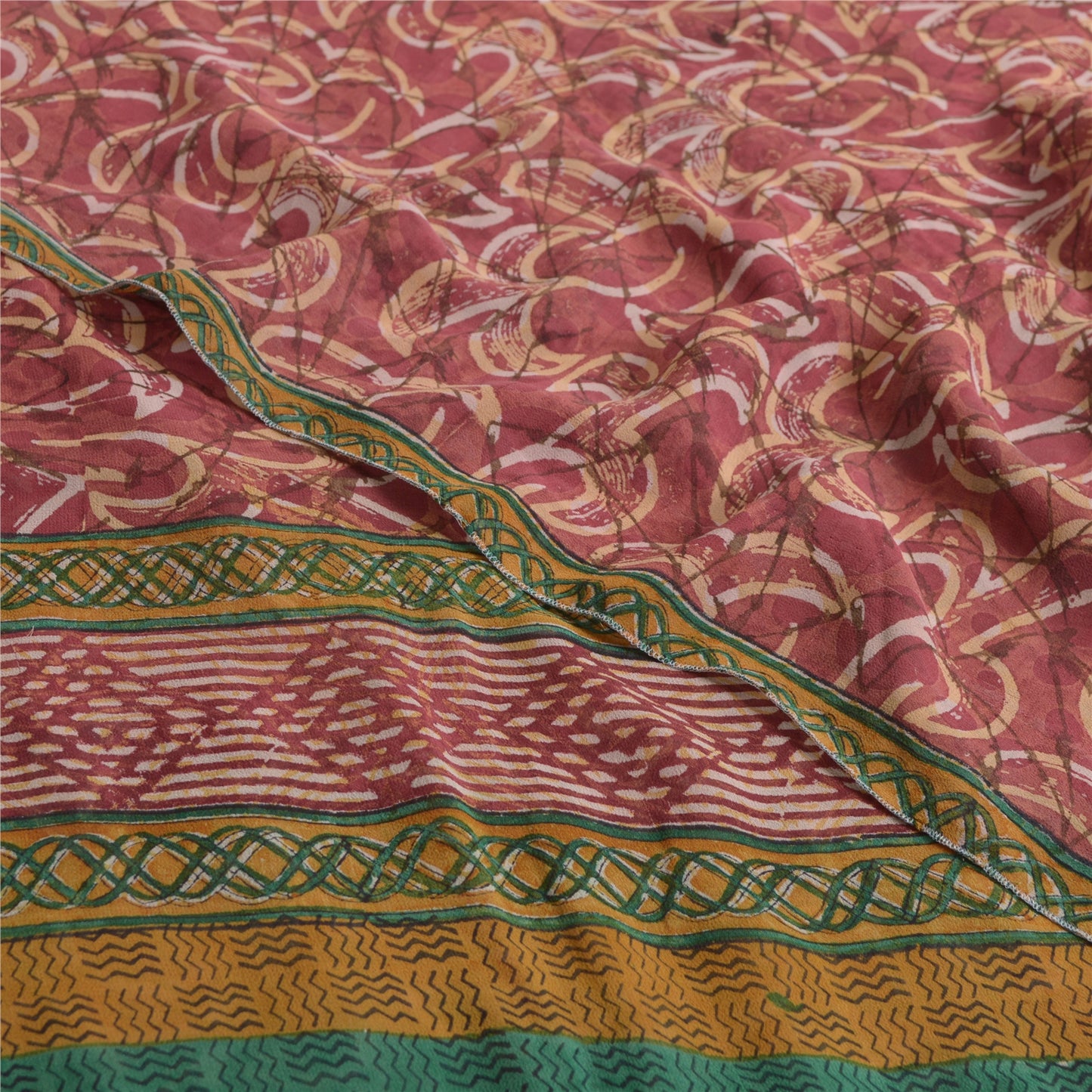 Sanskriti Vintage Red Indian Sarees Pure Georgette Silk Print Sari Craft Fabric