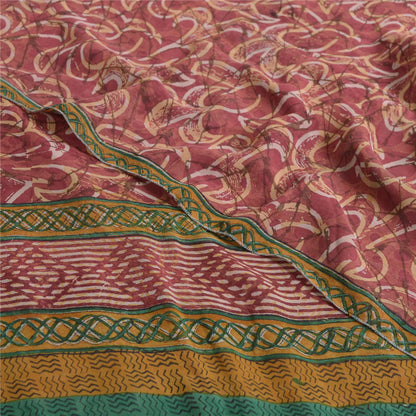 Sanskriti Vintage Red Indian Sarees Pure Georgette Silk Print Sari Craft Fabric
