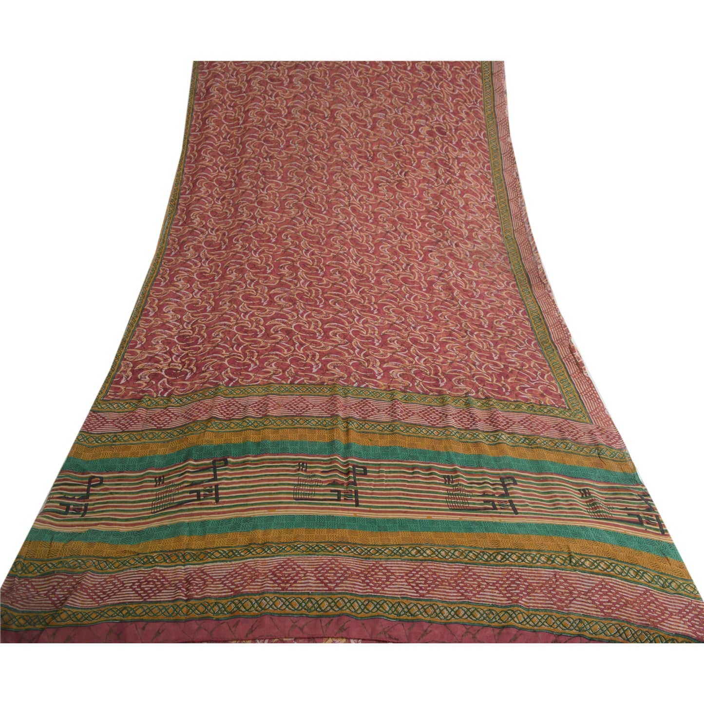 Sanskriti Vintage Red Indian Sarees Pure Georgette Silk Print Sari Craft Fabric