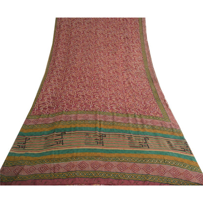 Sanskriti Vintage Red Indian Sarees Pure Georgette Silk Print Sari Craft Fabric