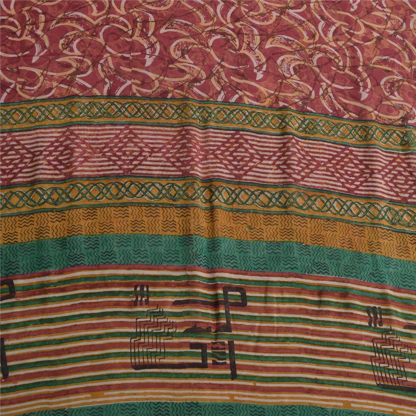 Sanskriti Vintage Red Indian Sarees Pure Georgette Silk Print Sari Craft Fabric
