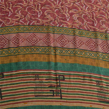 Sanskriti Vintage Red Indian Sarees Pure Georgette Silk Print Sari Craft Fabric