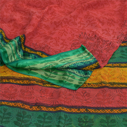 Sanskriti Vintage Red/Green Sarees Printed Blend Georgette Sari Craft Fabric