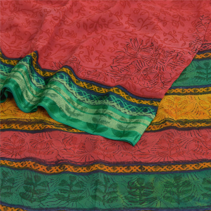Sanskriti Vintage Red/Green Sarees Printed Blend Georgette Sari Craft Fabric