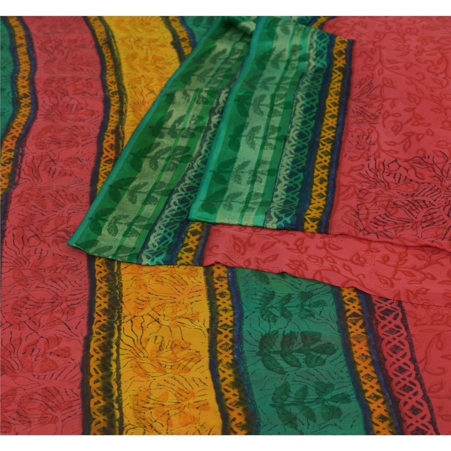 Sanskriti Vintage Red/Green Sarees Printed Blend Georgette Sari Craft Fabric