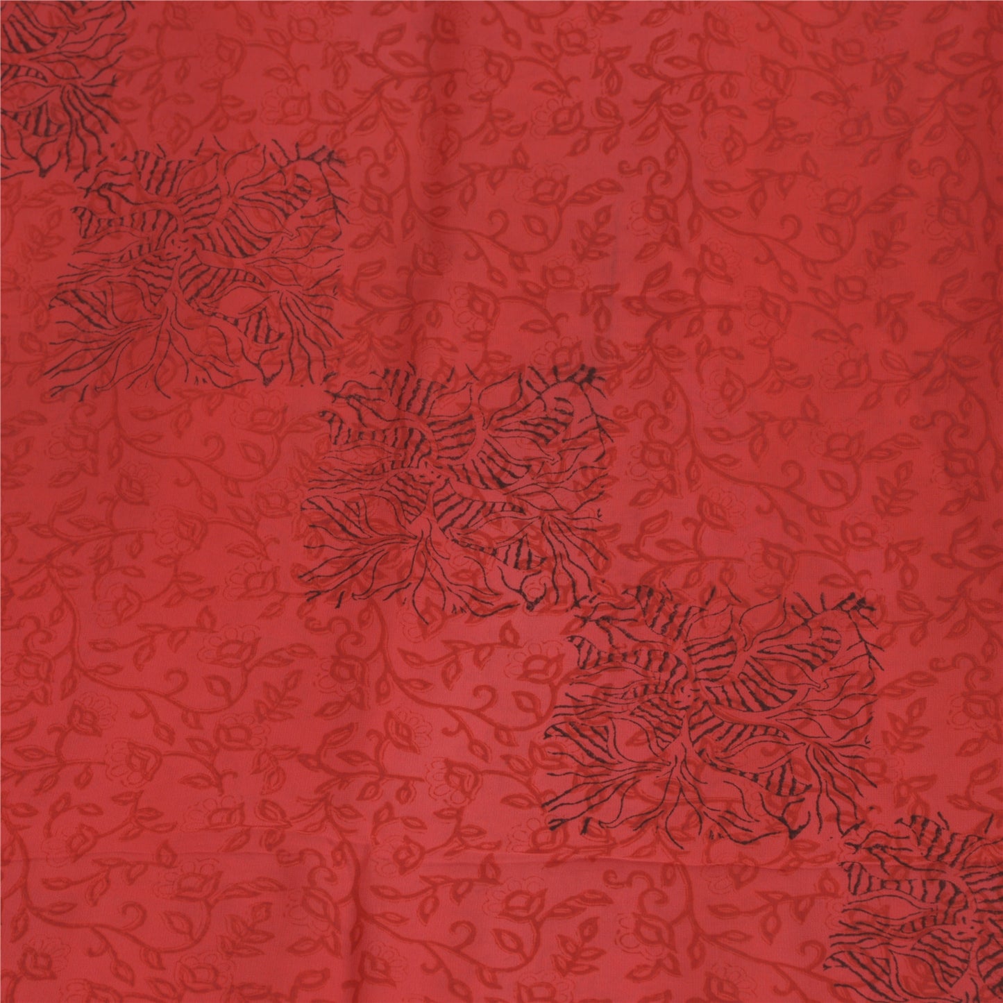 Sanskriti Vintage Red/Green Sarees Printed Blend Georgette Sari Craft Fabric