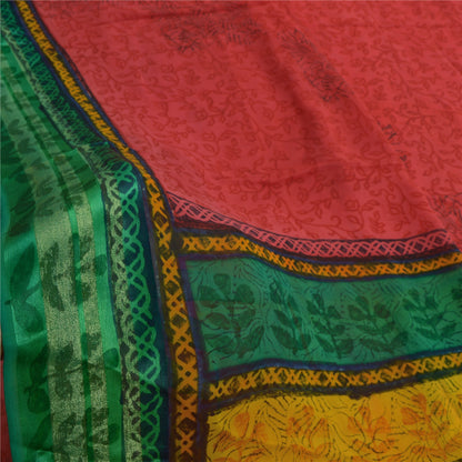 Sanskriti Vintage Red/Green Sarees Printed Blend Georgette Sari Craft Fabric