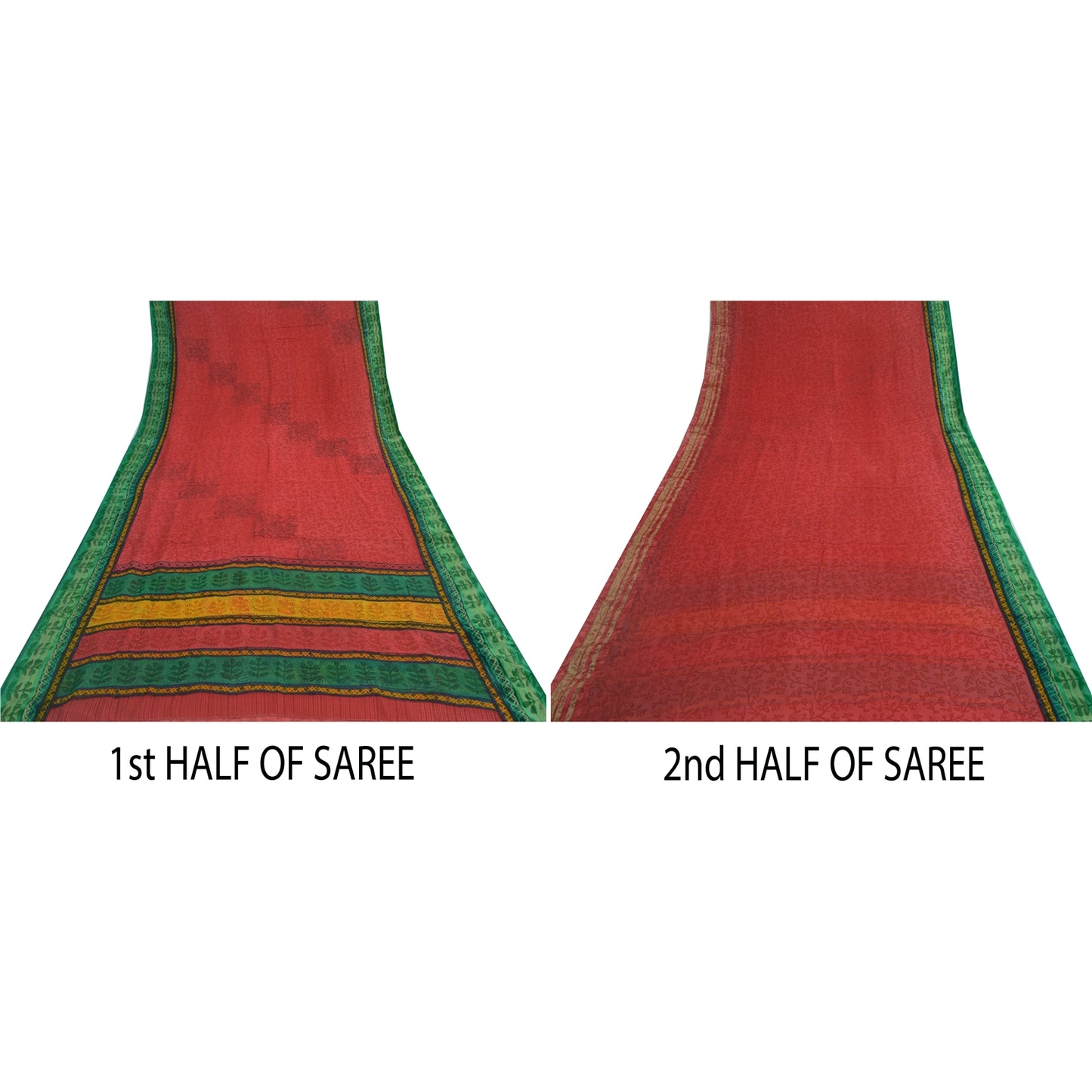 Sanskriti Vintage Red/Green Sarees Printed Blend Georgette Sari Craft Fabric