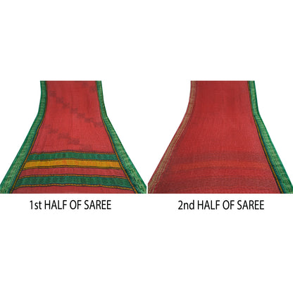 Sanskriti Vintage Red/Green Sarees Printed Blend Georgette Sari Craft Fabric