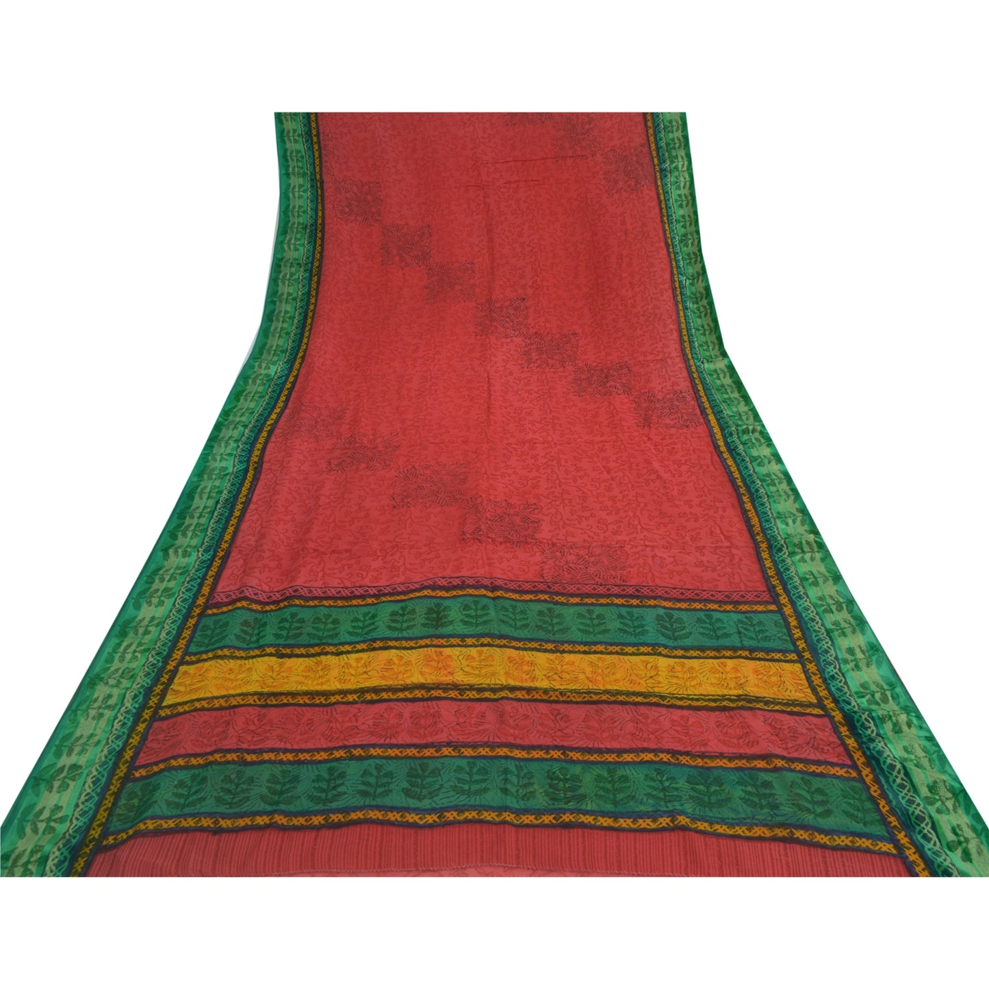 Sanskriti Vintage Red/Green Sarees Printed Blend Georgette Sari Craft Fabric